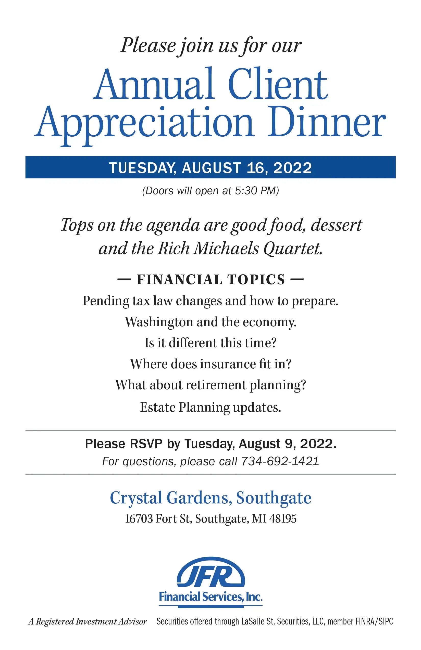 jfr client dinner event invite back